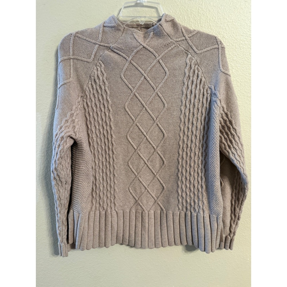 Cyrus Women Knit Mock‎ Neck Cable Knit Sweater Top XL Beige Long Sleeve